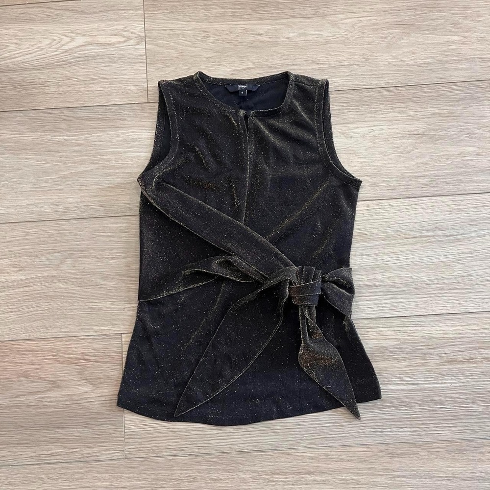 Vintage Chocolate Brown Shimmer Knit Tie Front Top Women S Metallic Sparkle Glam
